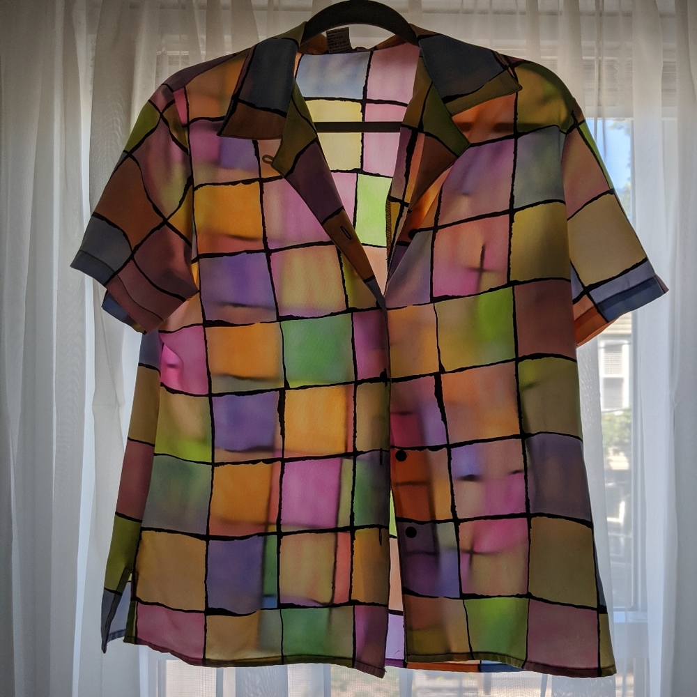Rainbow Collar Button Down Blouse - image 1